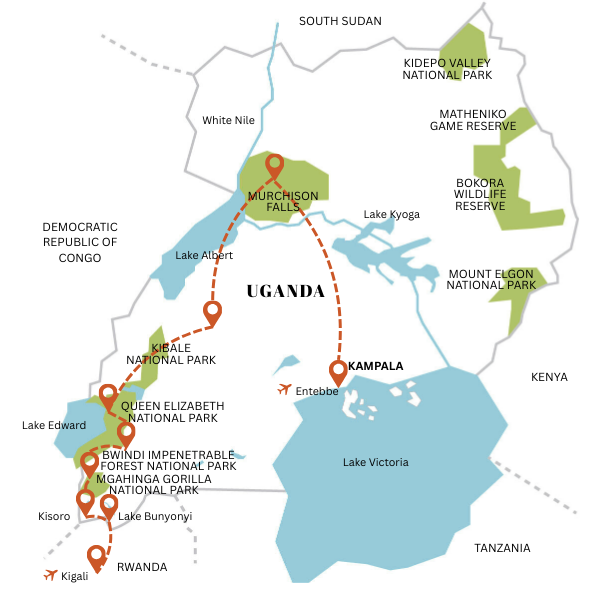 14 day Uganda-Rwanda map