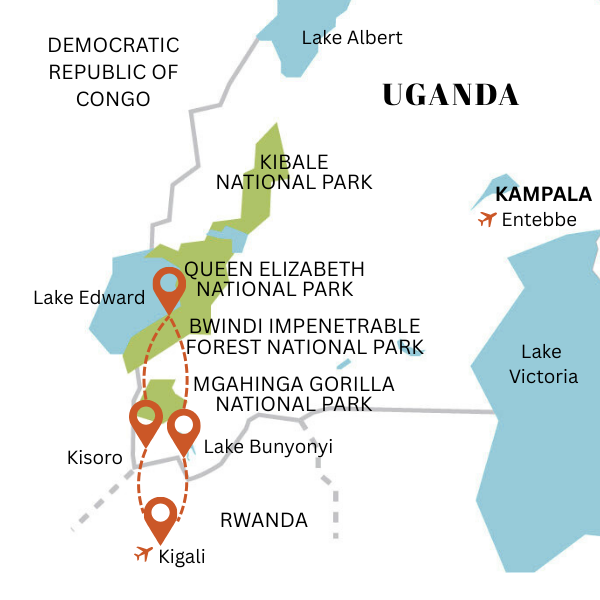 3 day volunteering, gorilla trek map