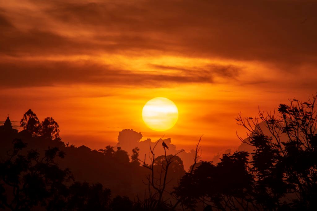 Breathtaking sunset over Kampala, Uganda with vibrant orange hues and silhouetted trees. Is Uganda safe to visit now