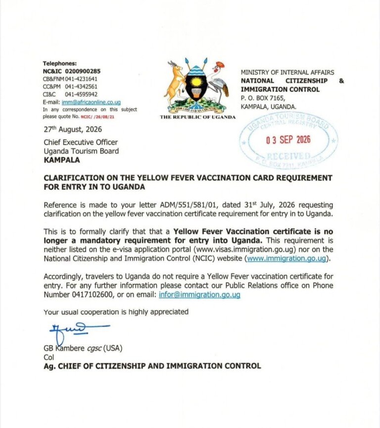 Yellow Fever Certificate Uganda