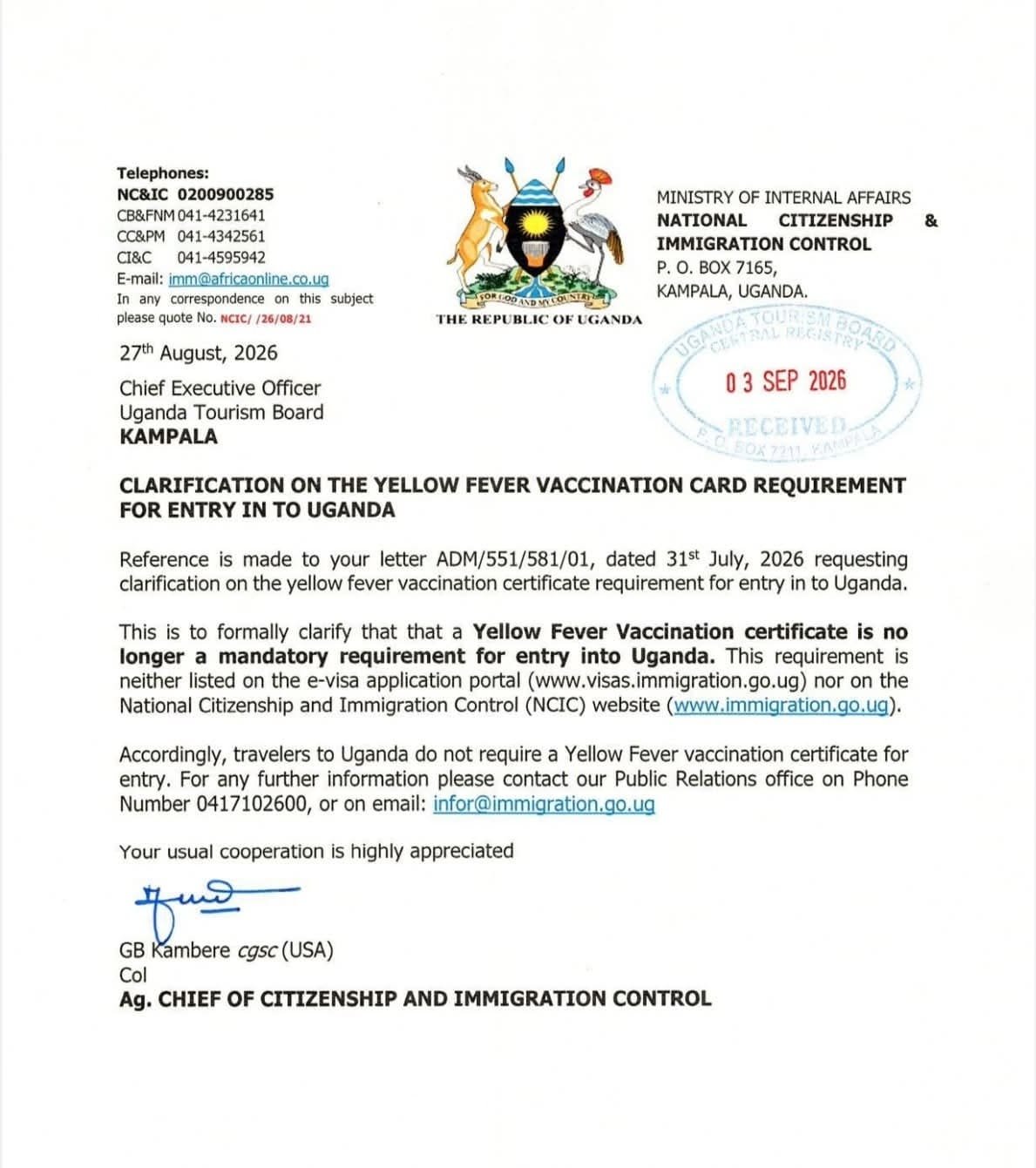 Yellow Fever Certificate Uganda